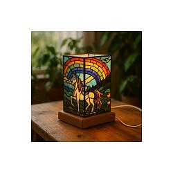 Jednorožec - LED dekorativní  lampa na dřevěném podstavci